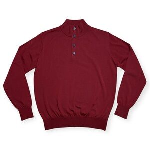 J. Hilburn Wool Cashmere Blend 1/4 Button Mock Neck Sweater In Red Wine Sz L